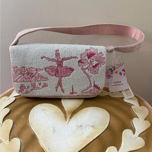 Handcrafted in India Beaded Pink & White Ballerina & Swan Shoulder Bag Purse